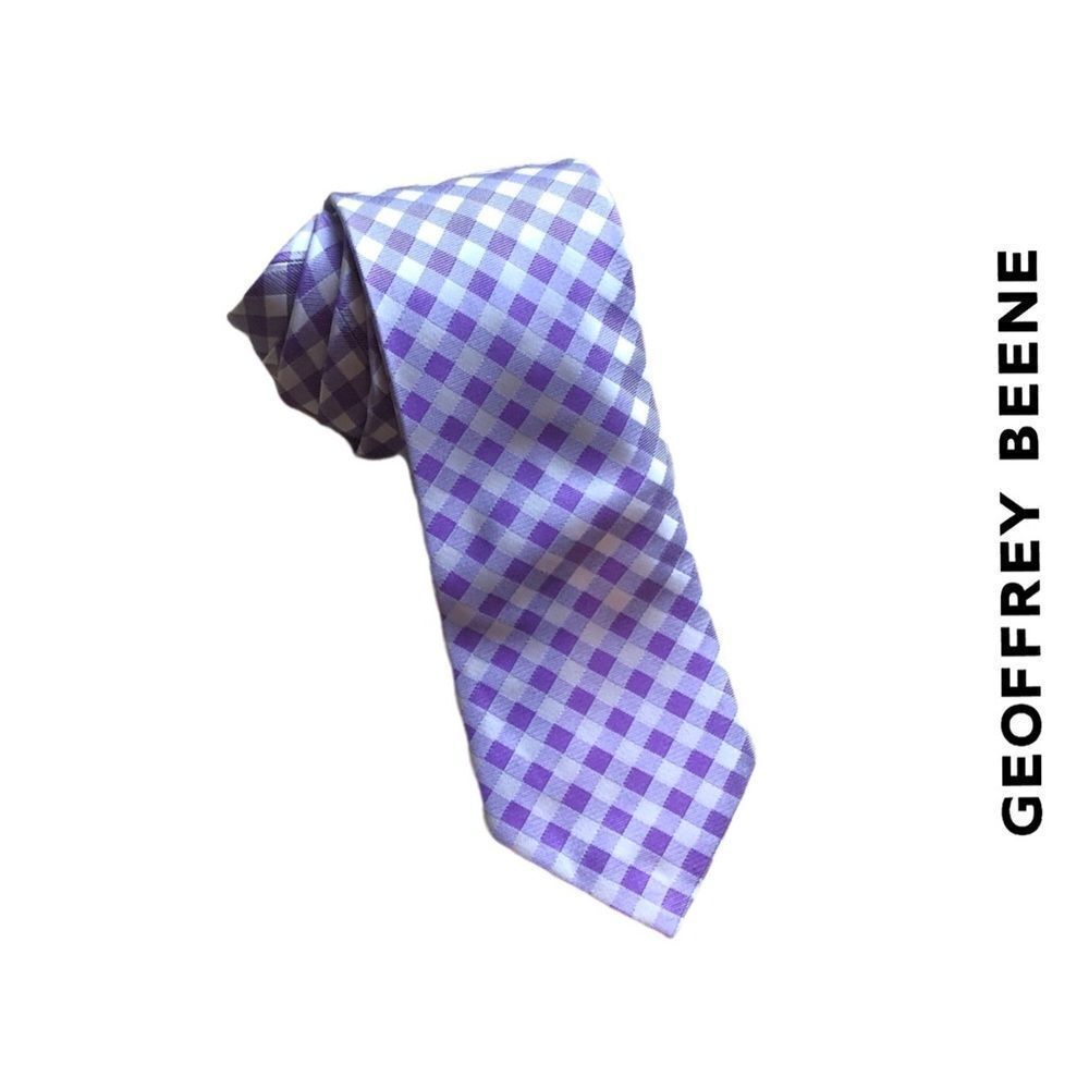 Geoffrey Beene 100% Silk Gingham Tie - Silver/Lavender‎